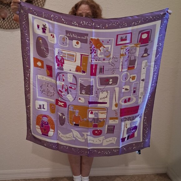 Vintage Moschino Larioseta Como Silk Scarf - Teacups & Shoes Print Red Border - Picture 5 of 5